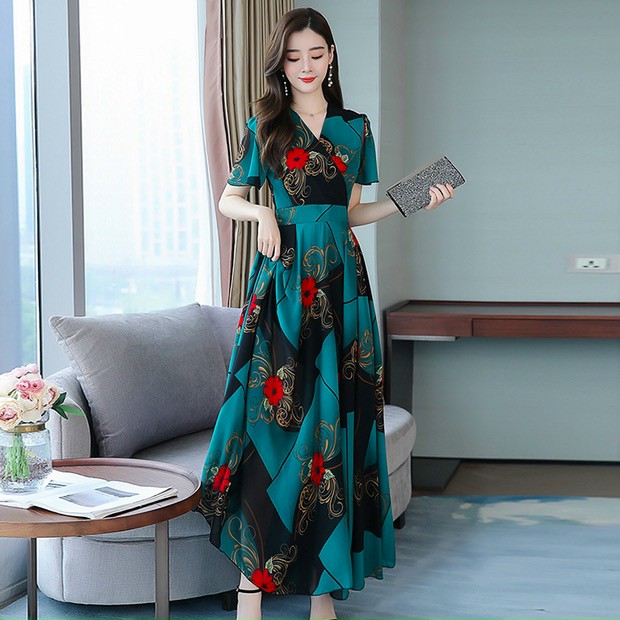 ĐẦM MAXI HỌA TIẾT DÁNG DÀI CAO CẤP -HN1133